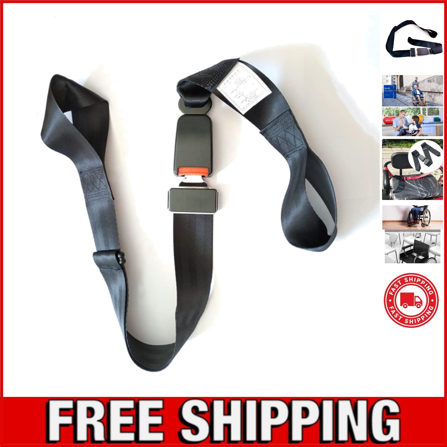 Durable Wheelchair Stretcher Seat Belt – 47.3 in Adjustable with Metal Buckle