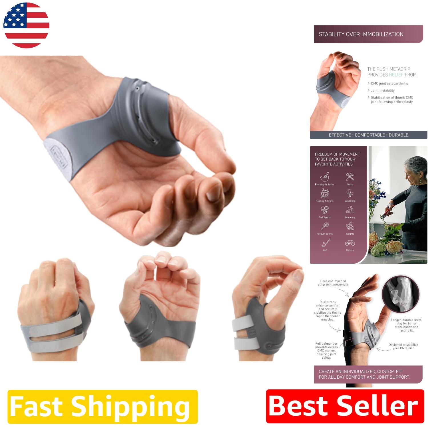 MetaGrip Thumb Brace for Arthritis Pain Relief – Medium Grey Left Hand