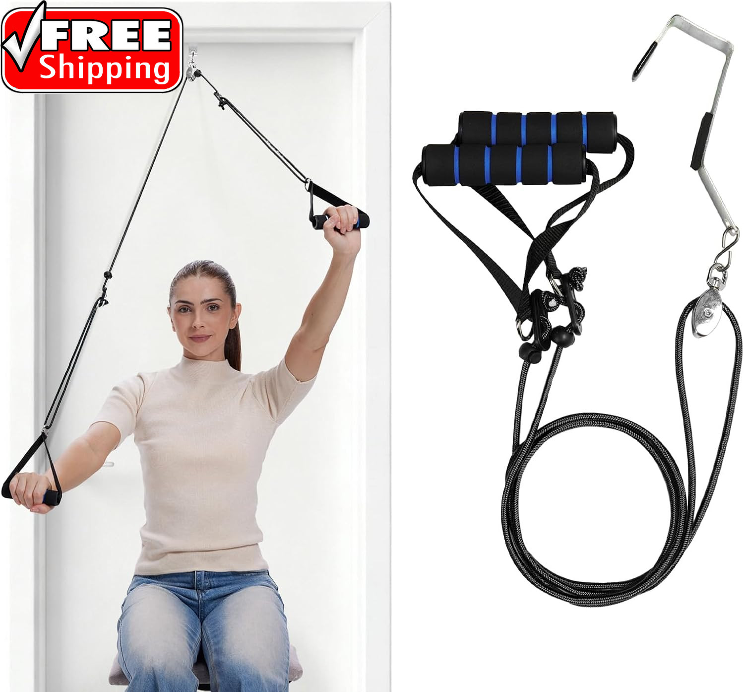 Shoulder Pulley for Physical Therapy, Rehab and Arm Exercise Over-The-Door Pulle