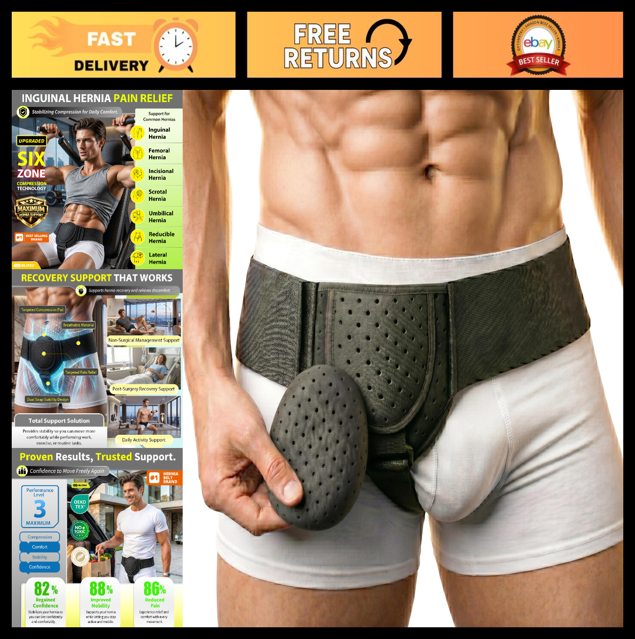 Adjustable Inguinal Hernia Support Belt for Men & Women, Left/Right Truss, Slim