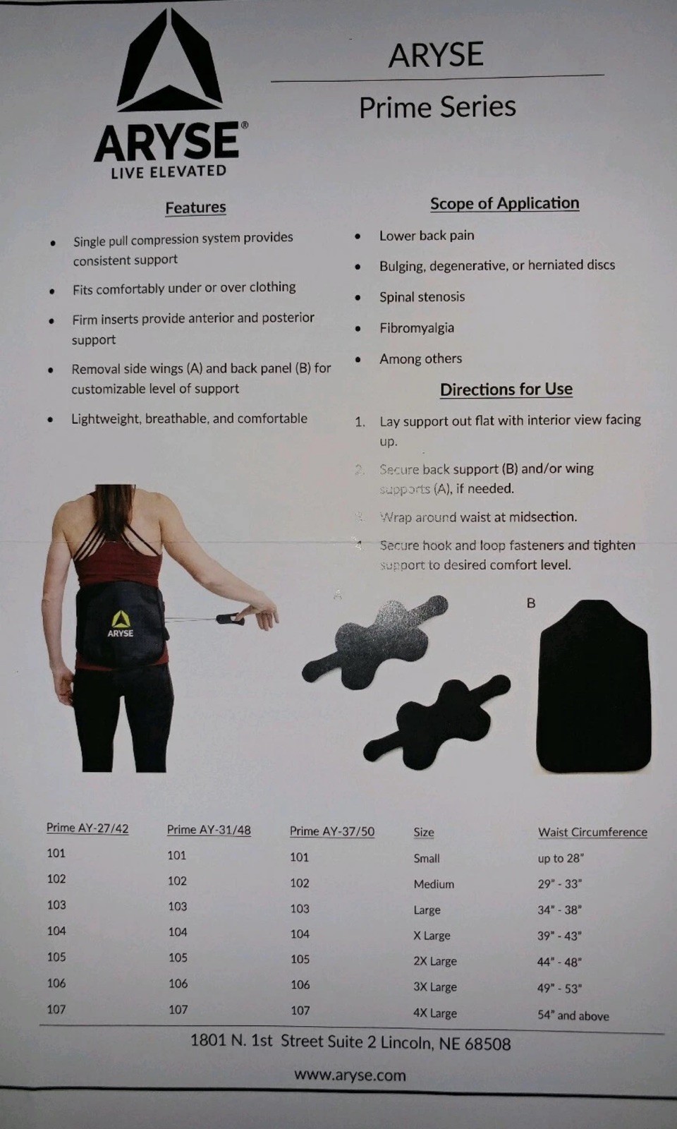 ARYSE AY-37/50-103 Live Elevated Back Brace Compressive Prime Series LARGE