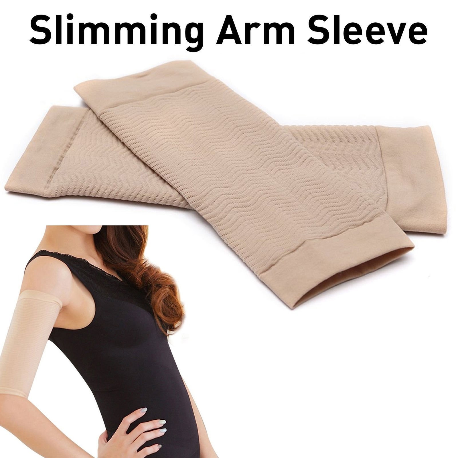 Acfun 2 Pair Arm Slimming Shaper Wrap Massager, Compression Sleeve Beige