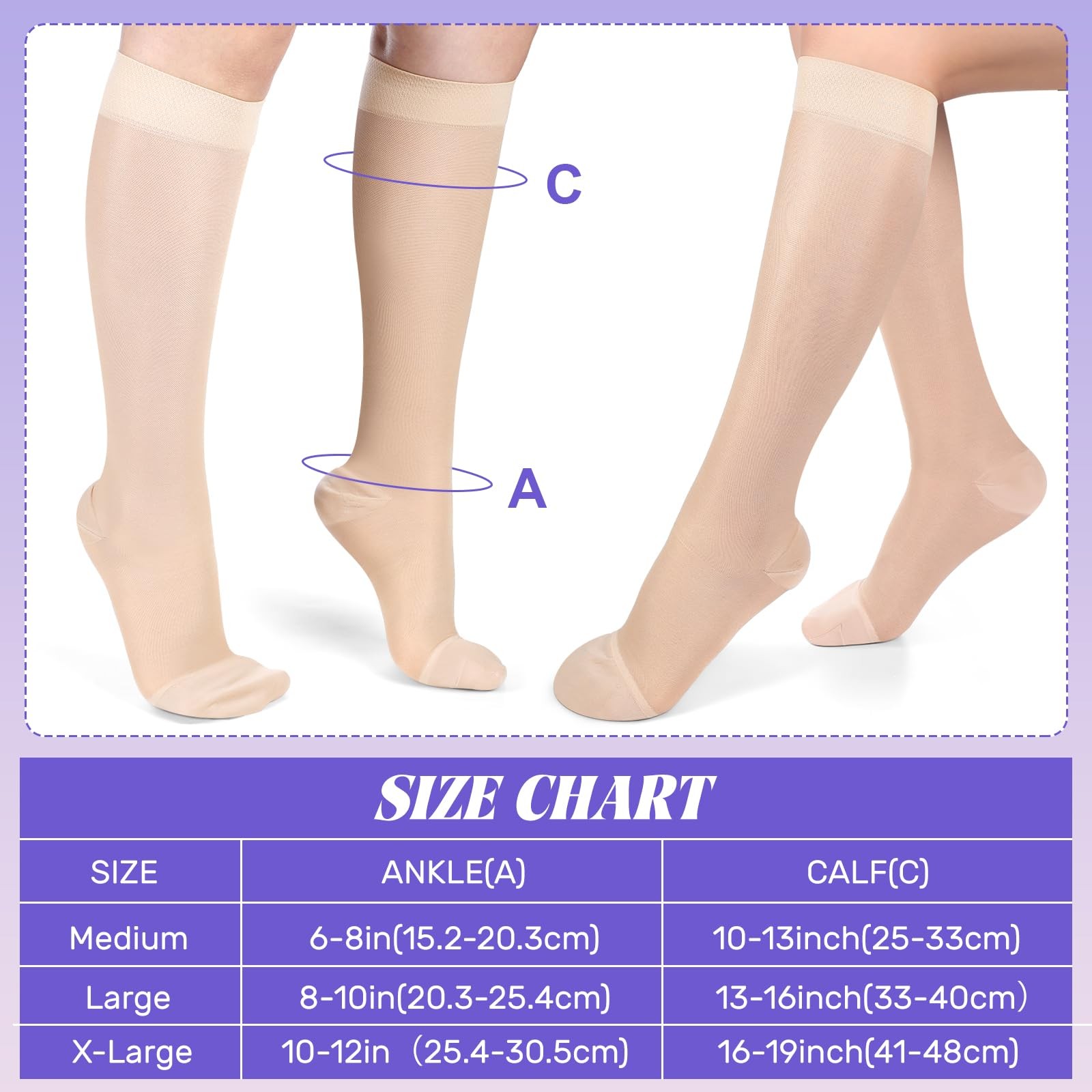 Tisancy 4 Pairs M Knee High Compression Socks 8-15mmhg