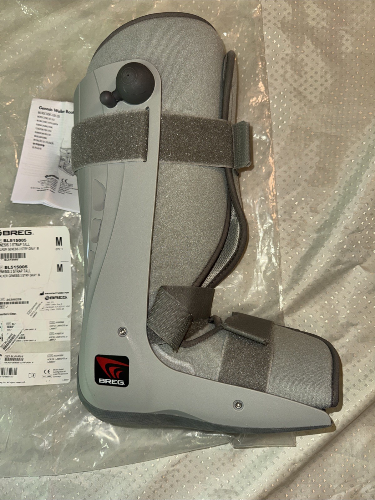 Breg Genesis 3 Strap Gray Tall Walking Boot Orthopedic Walker Boot Size M #302