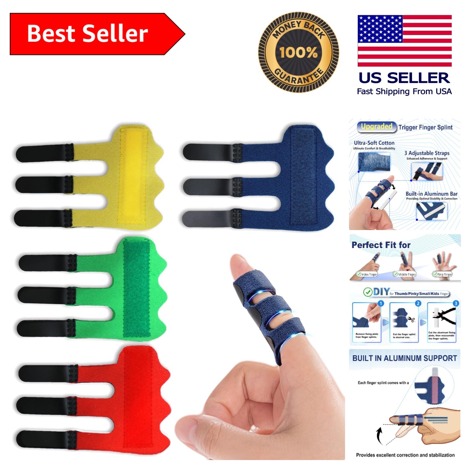 Comfortable Cotton Trigger Finger Brace: 4 Adjustable Splints for Fast Recovery