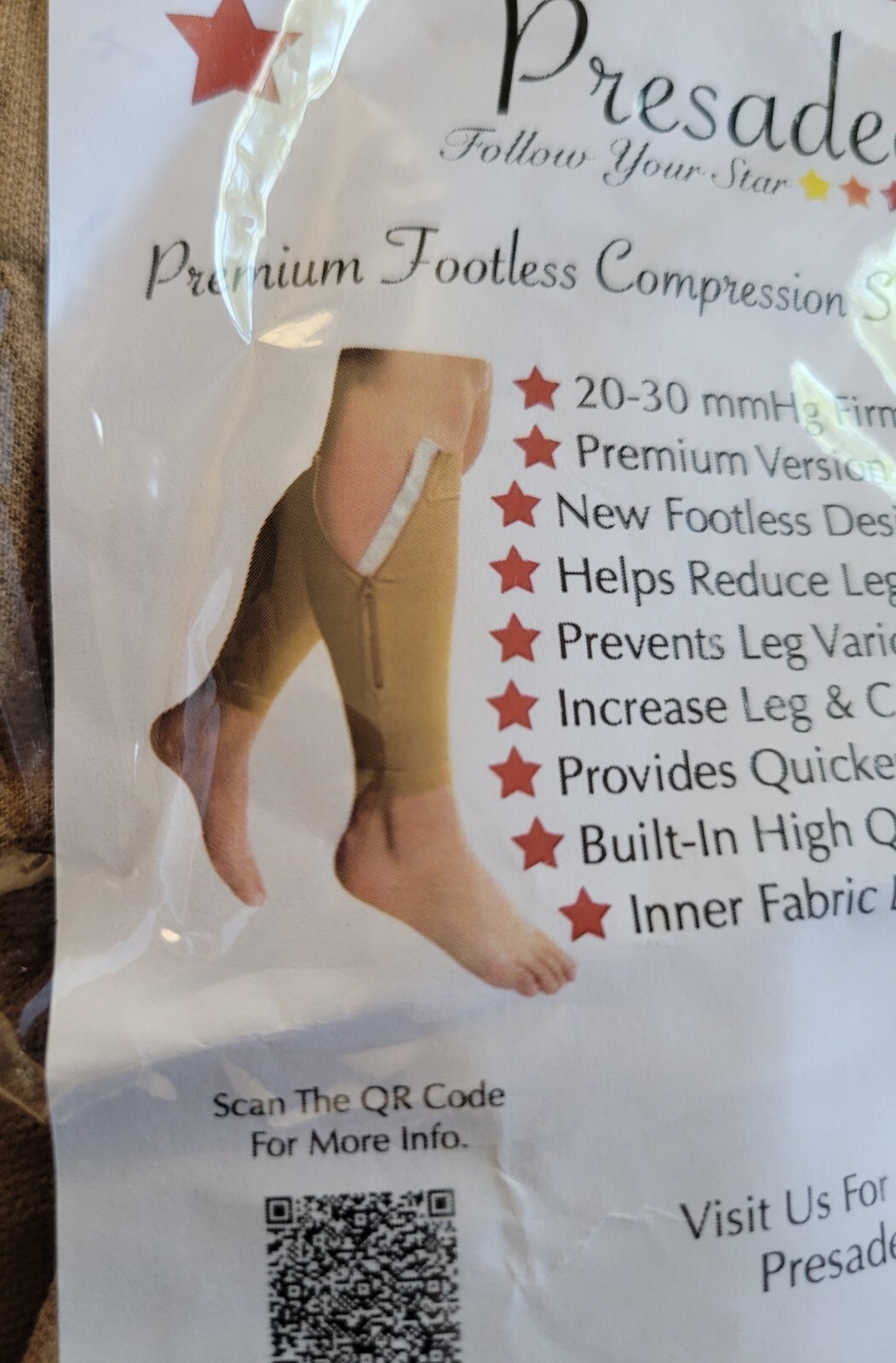 Presadee Compression Zipper Footless Large Calf Original New Pkg S-M Beige