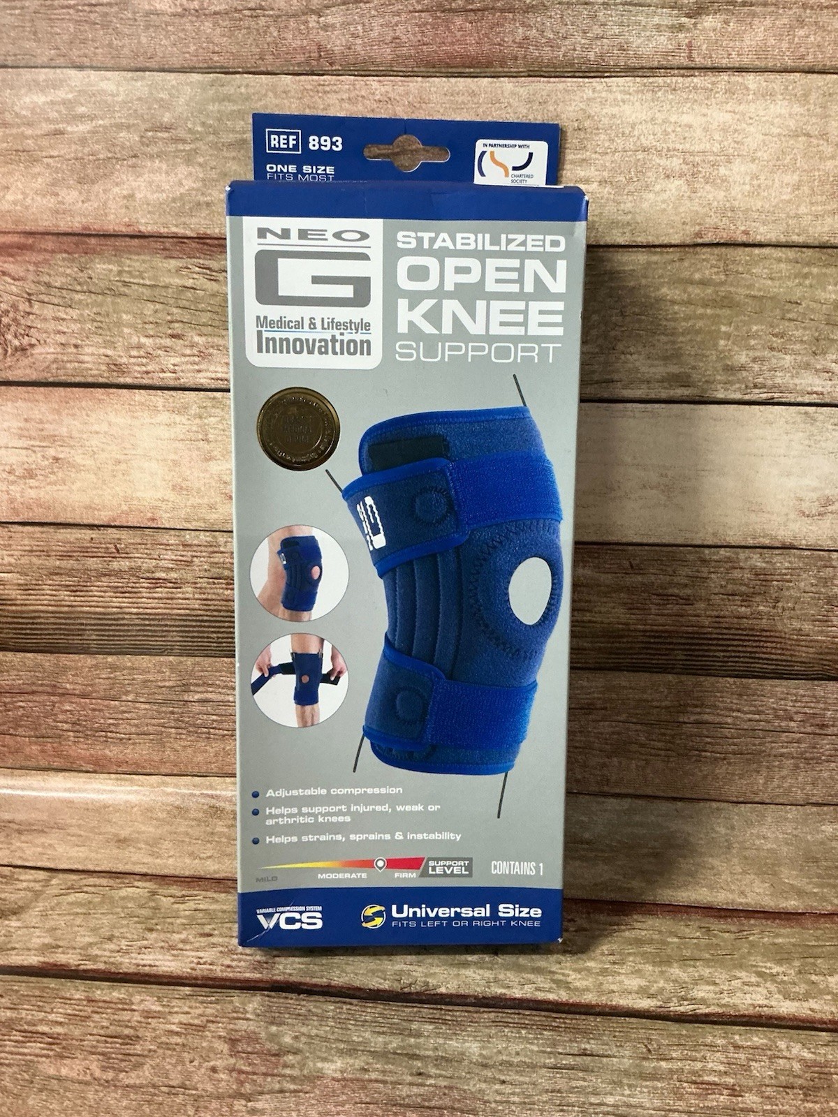 Neo G Stabilized Open Knee Support Brace Universal Size, Fits Either Knee NEW!