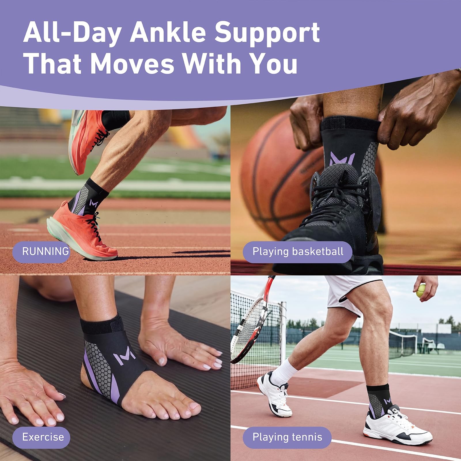 Buoydas Ankle Brace for Men & Women, Breathable Compression 1pc, Purple