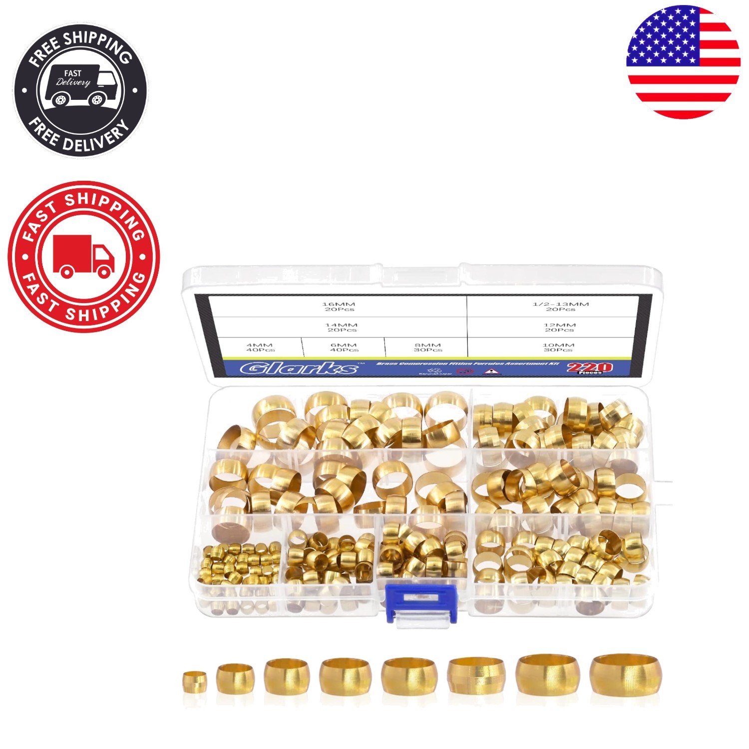Durable and Lightweight 220Pcs Brass Compression Ferrules – Easy Install Kit