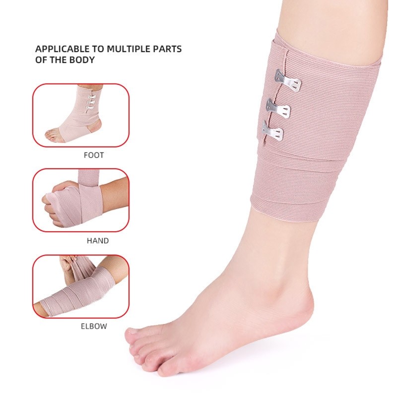 Roll Of Elastic Compression Bandage Wrap with Hooks, Athletic Sport Support Tape