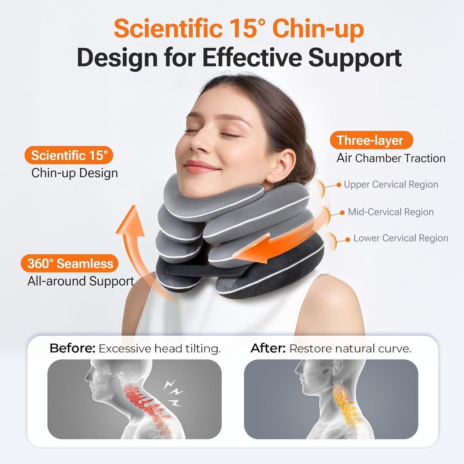 3-Layer Inflatable Neck Stretcher for Pain Relief – Custom Fit 11.4-14.0 in
