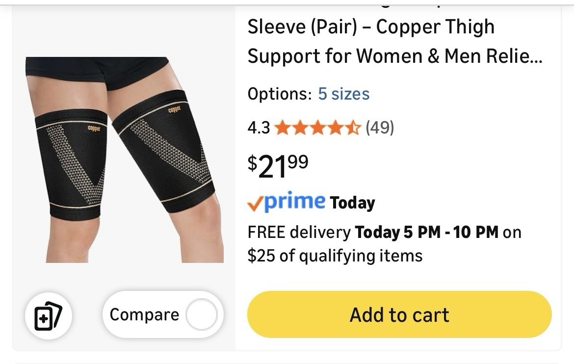 Vlela Copper Compression Hamstring/Thigh Sleeve Support Men/Women M