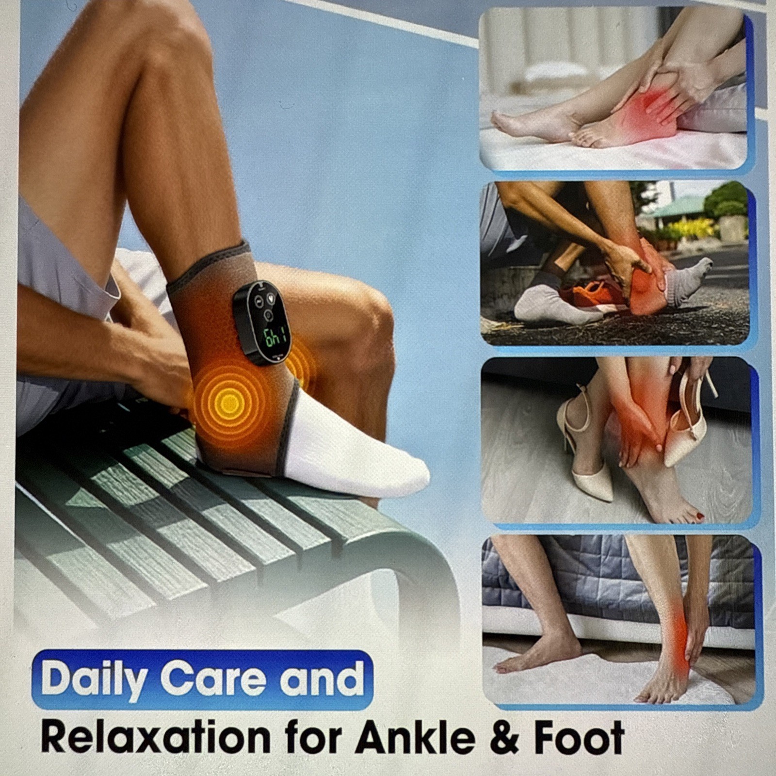 Cordless Foot and Ankle Massager for Pain Relief, 6 Level heat, 3 Vibrations