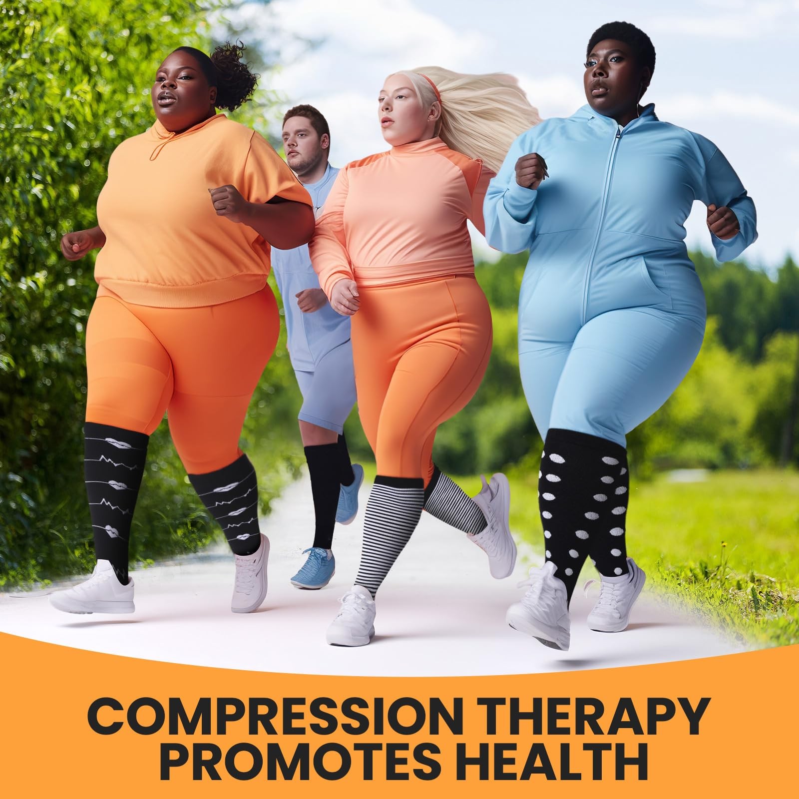 Plus Size Compression Socks 8 Pairs 20-30mmHg Wide Calf Knee Support Extra