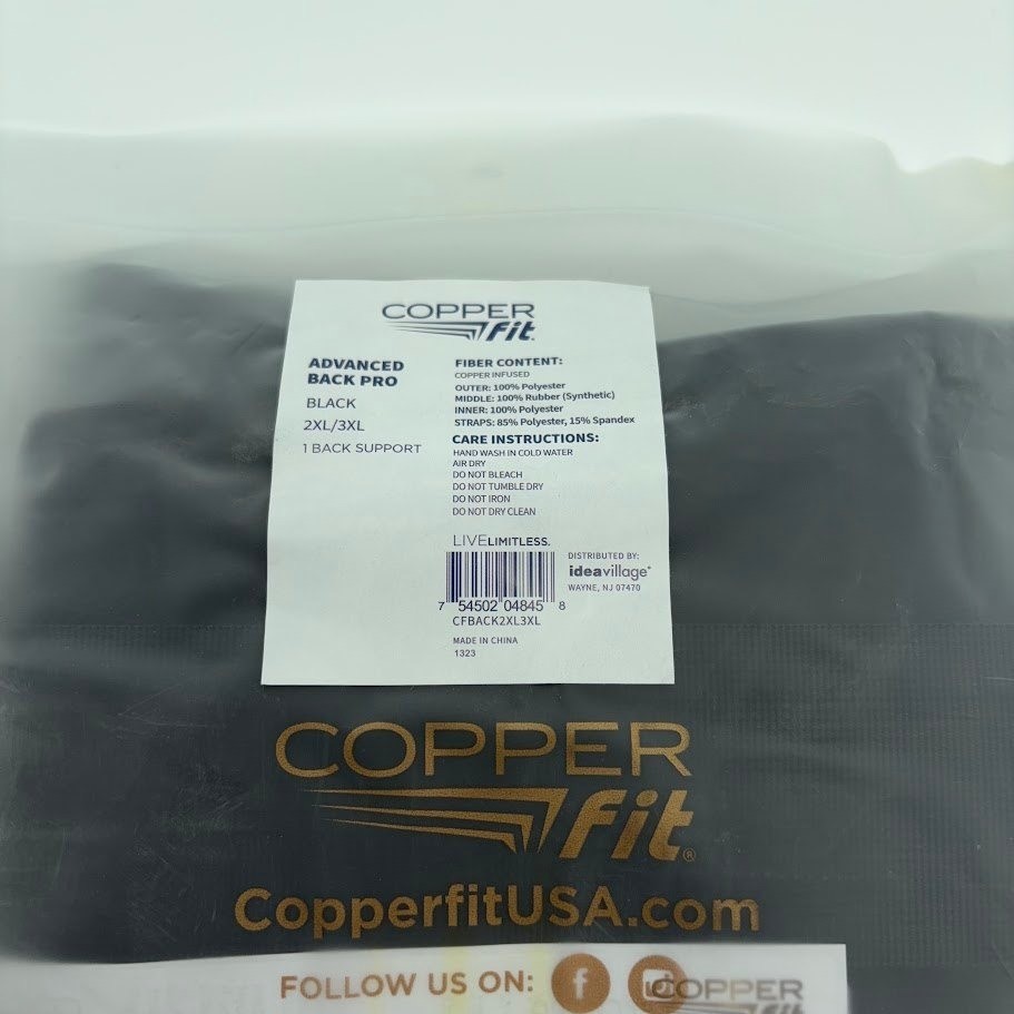 Copper Fit Advanced Back Pro Unisex 2XL/3XL Black Solid Compression Support Belt