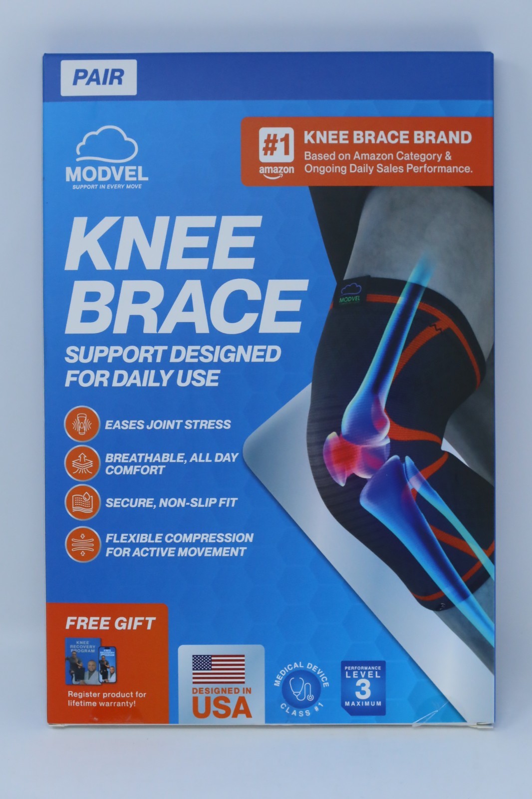 Modvel Compression Knee Brace for Women and Men Pair Knee Compression Sleeve L