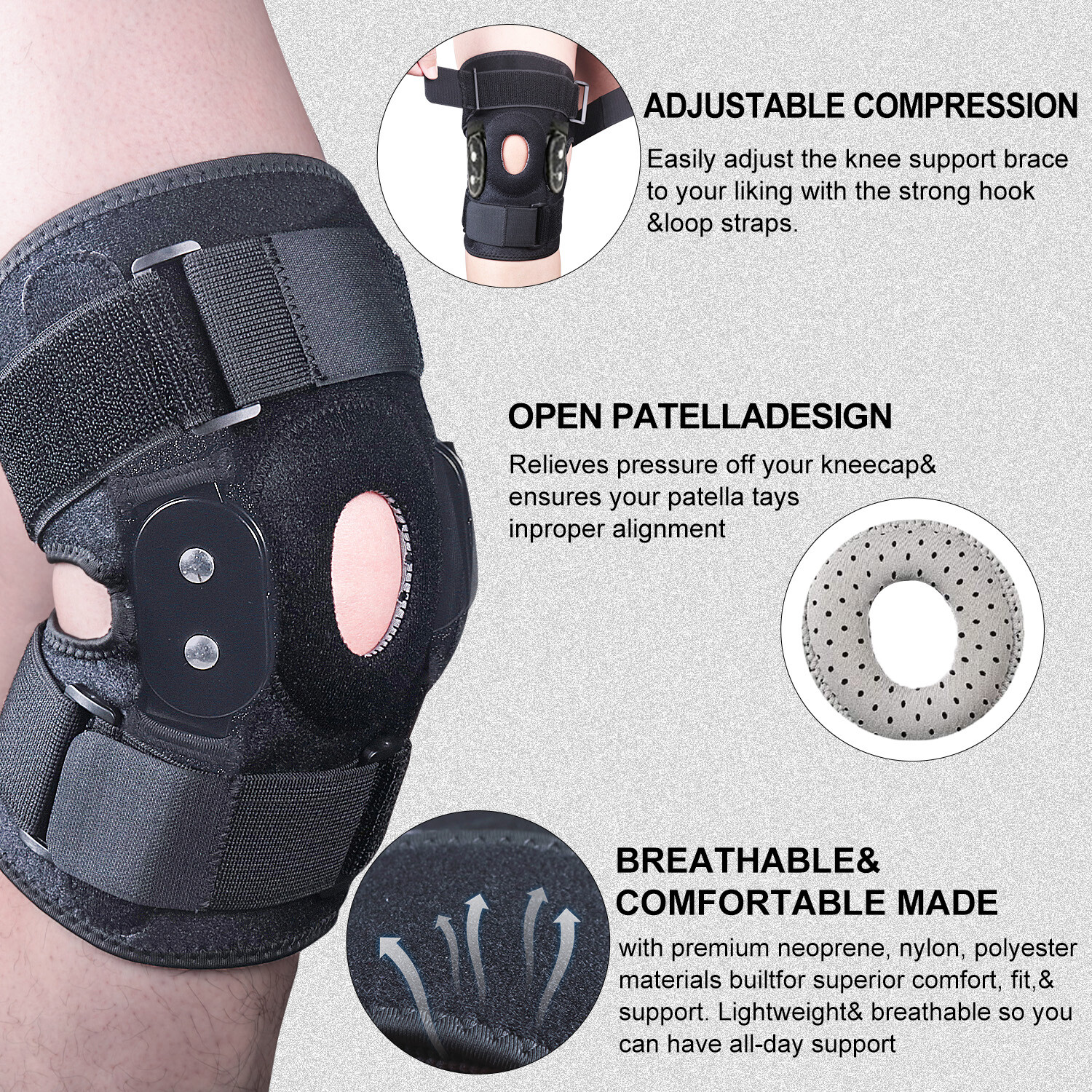 Knee Brace Hinged Open Patella Compression Support Wrap Meniscus Arthritis Joint