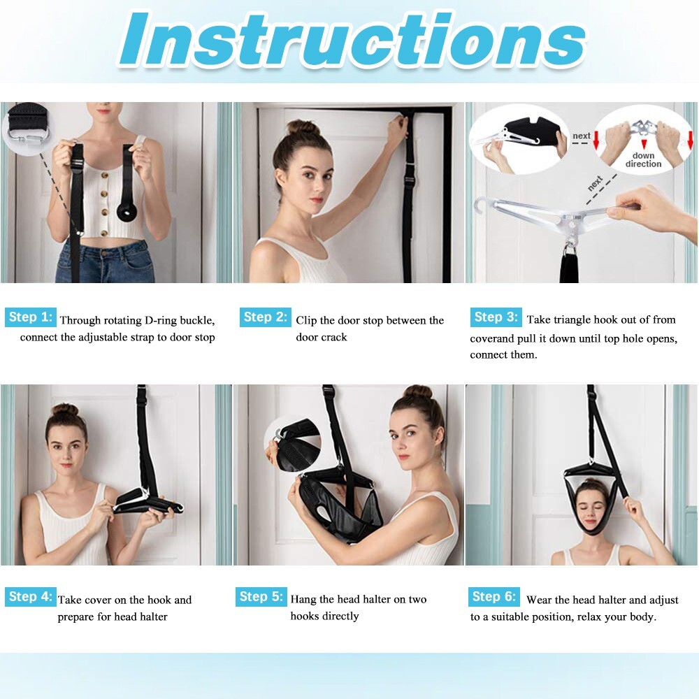 US Neck Traction Stretcher Cervical Head Brace Pain Relief Device Home Over Door