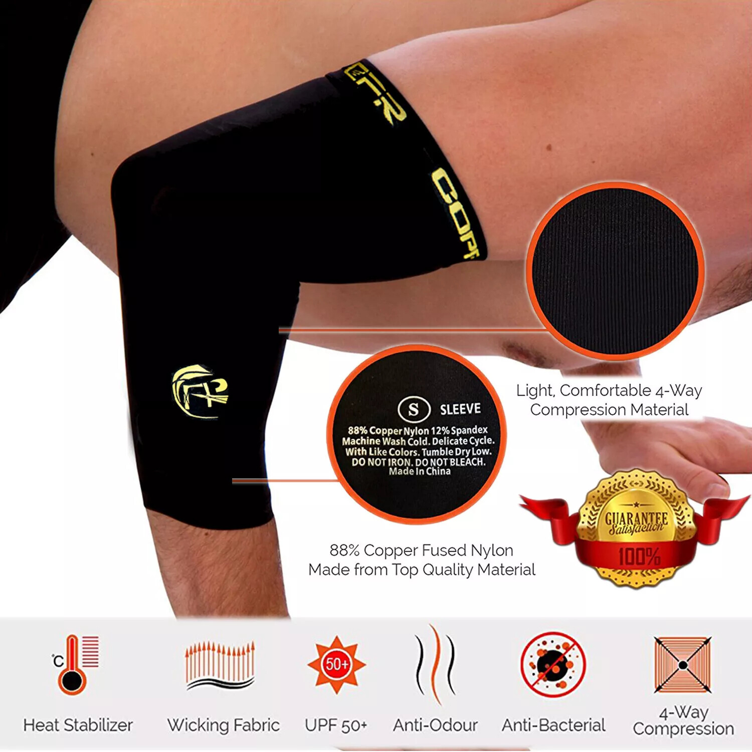 Elbow Support Arm Brace Copper Compression Sleeve Joint Arthritis Pain Relief