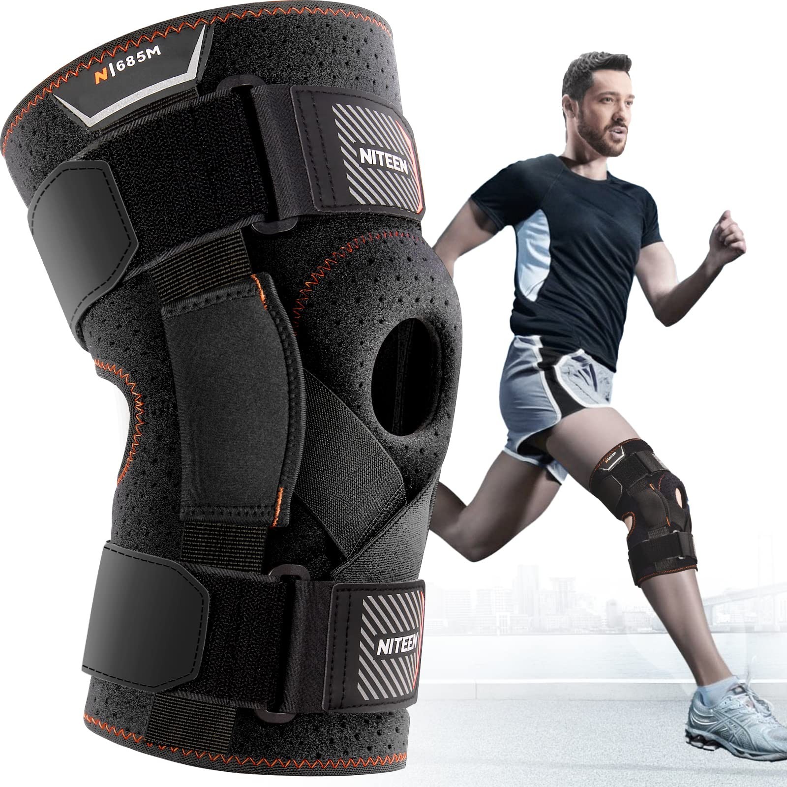 NITEEN Hinged Knee Brace Knee Pain with Side Stabilizers Knee Braces Unisex L