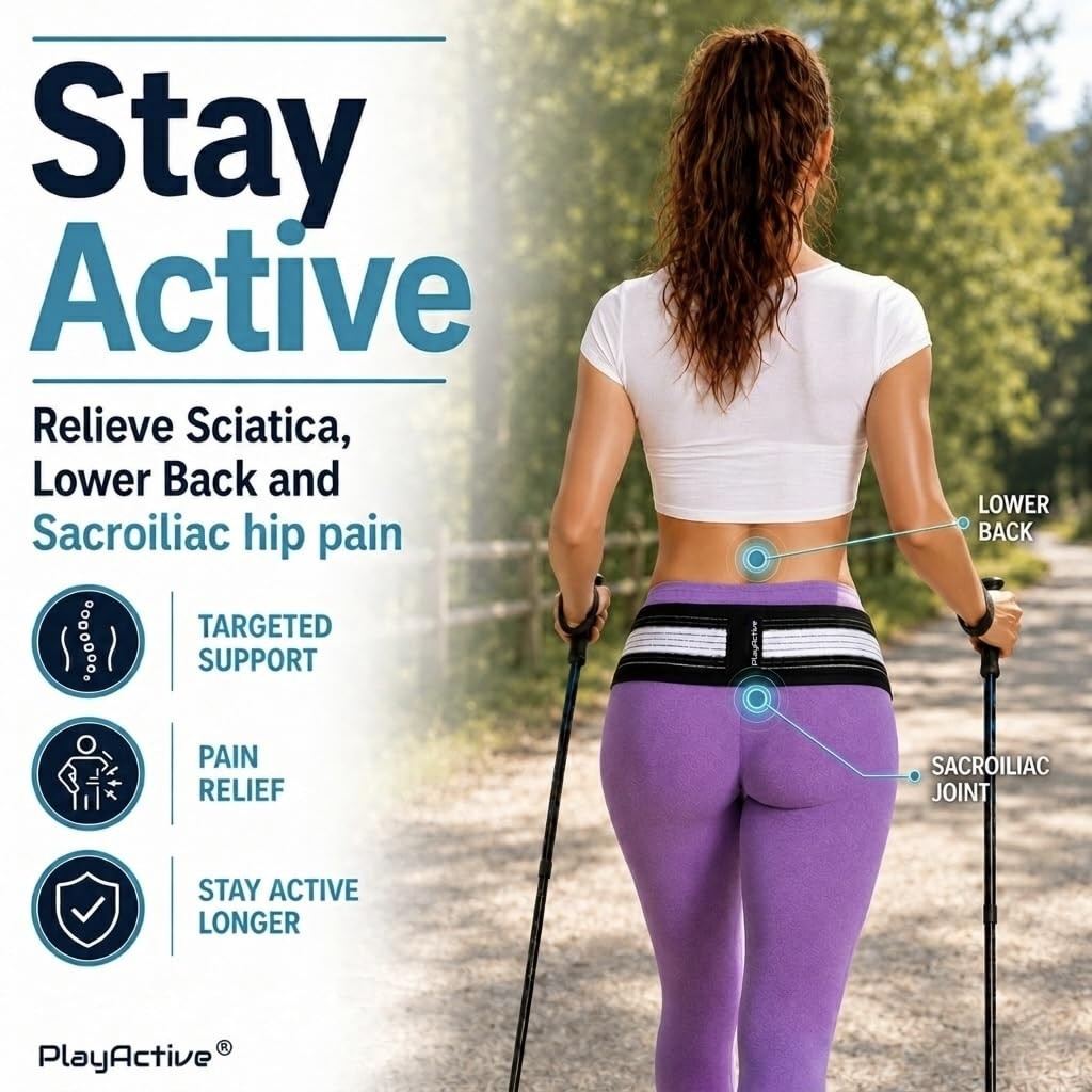 PlayActive Sacroiliac SI Joint REGULAR (Hip Size 32-47 inch), Black & White