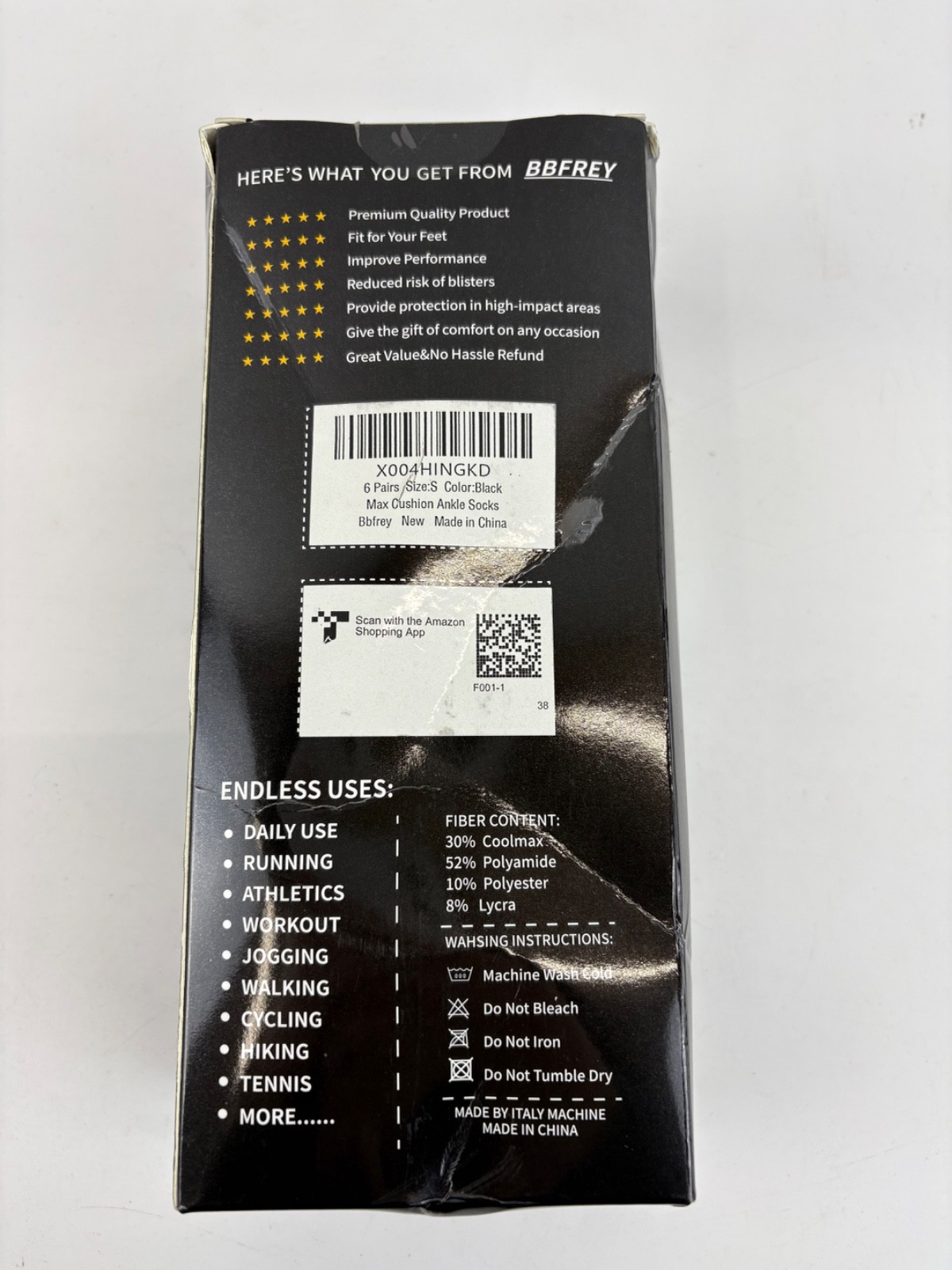 BBFREY 6 Pack Max Cushion Ankle Socks ( Coolmax & Lycra )