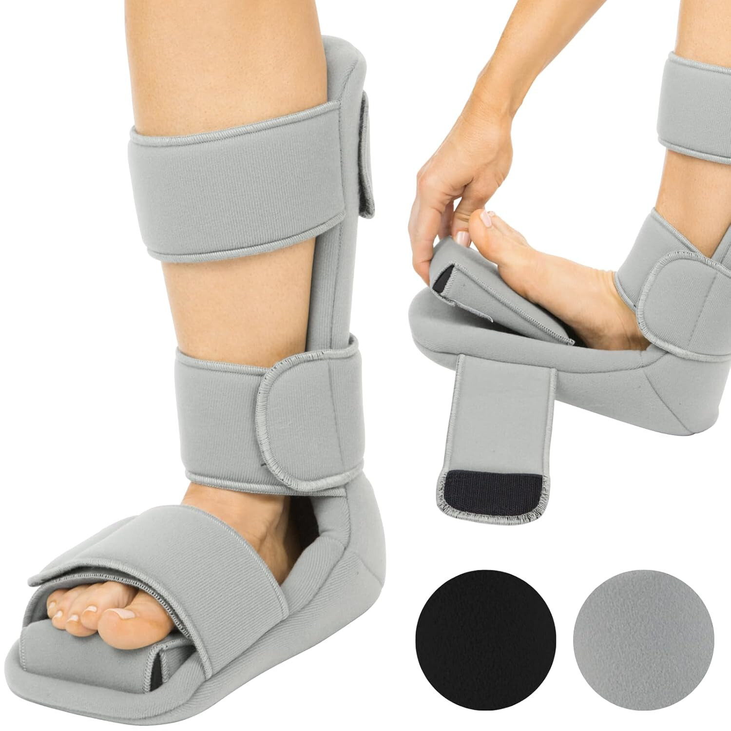 Leg Brace Support Splint Trigger Point Night Plus Stretch Wedges Soft Gray Large