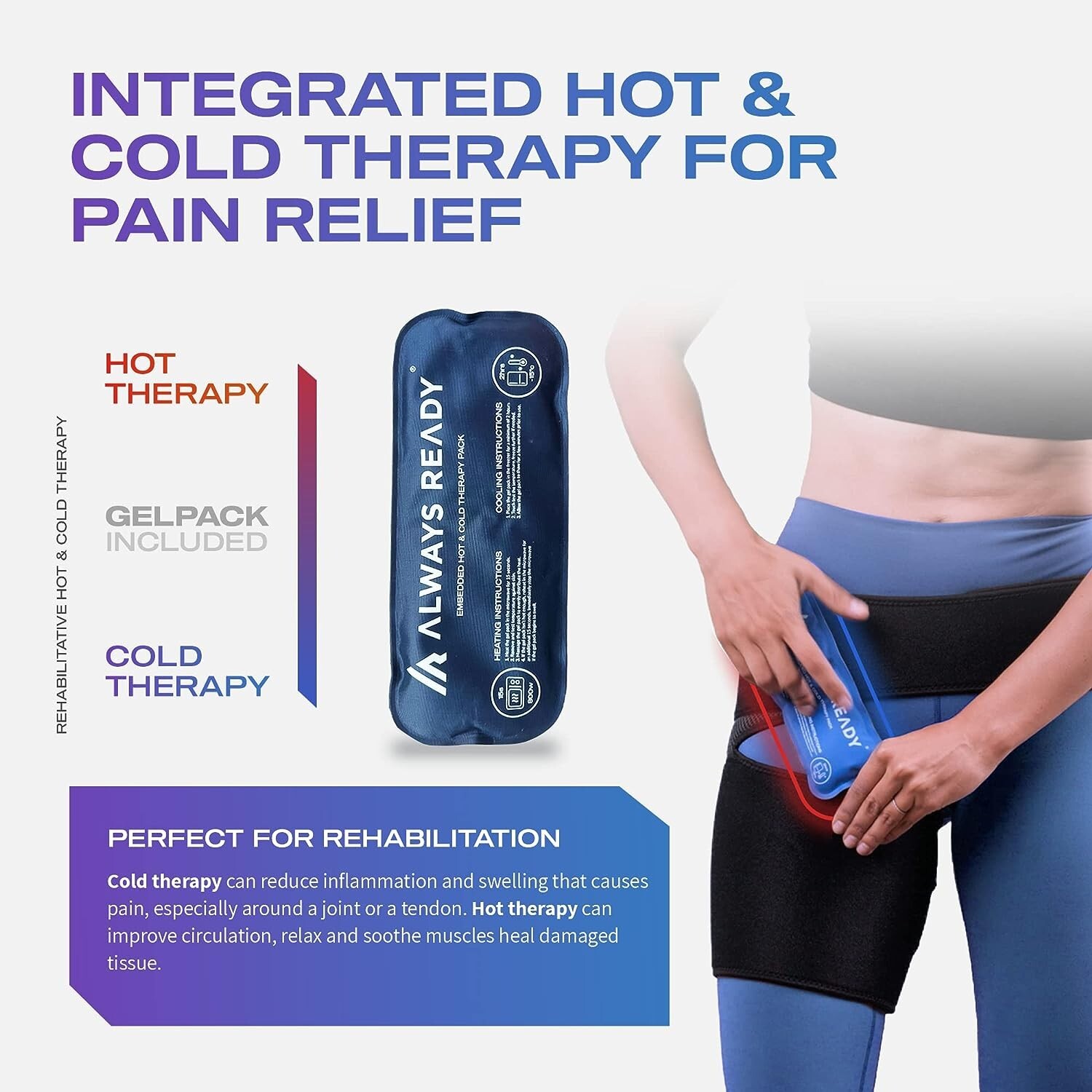 Always Ready Hip Brace for Sciatica Pain Relief w/ Hot & Cold Gel Pack M-XXL NEW