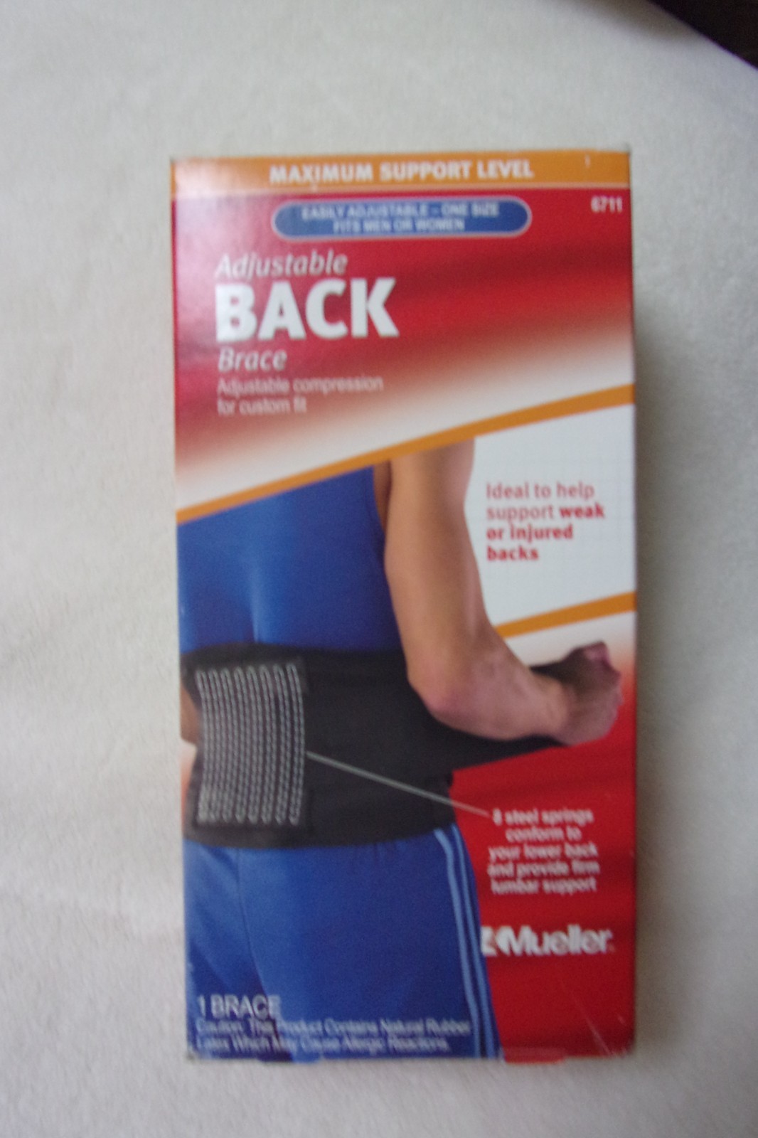 NEW Mueller Adjustable Back Brace, Black, One Size, Adjustable, 6711