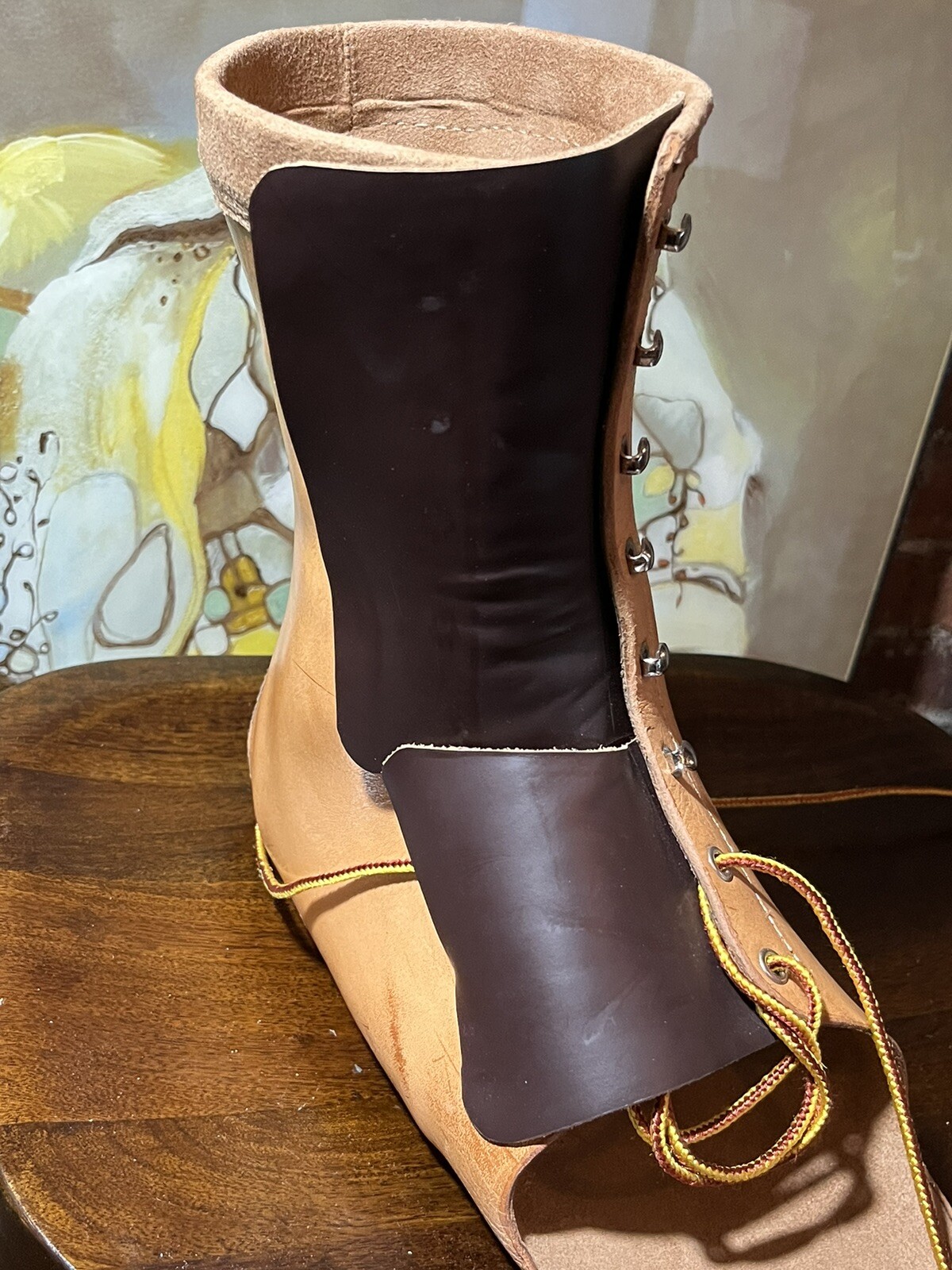 Tan Brown Leather Orthopedic Boot Lace Up Right Foot Custom Small ~9″ Tall