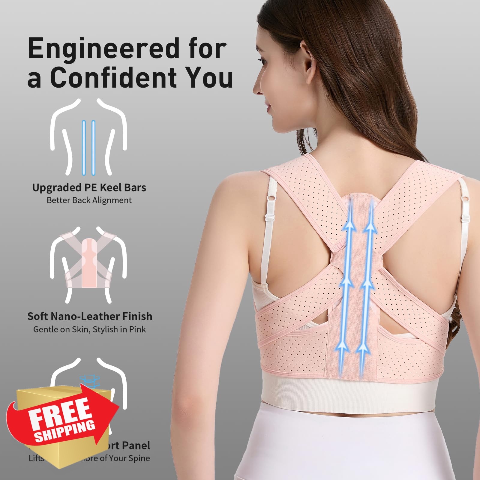 WNIEYO Back Brace Posture Corrector Pink S/M Shoulder Support