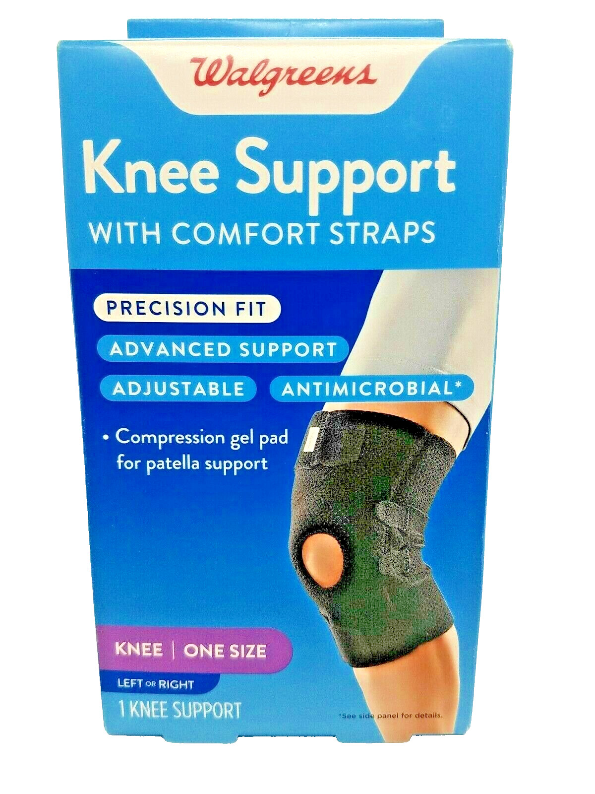 Walgreens ~Knee Support w/ Comfort Straps ~1 Size ~Fits Left Or Right