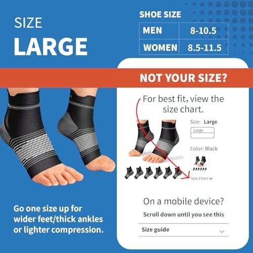 Plantar Fasciitis Compression Socks – 6 Pairs, Arch & Ankle Support, Large, Blac