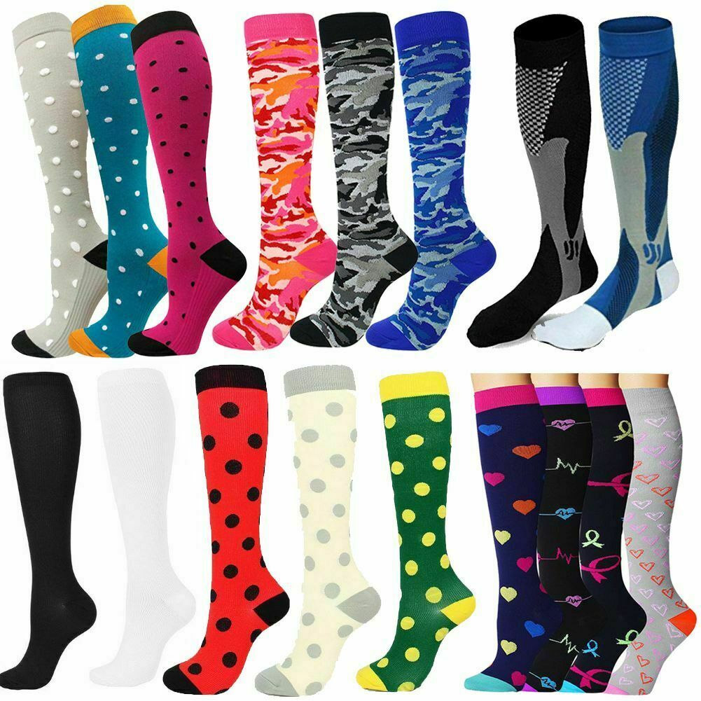 (3 Pairs) Mens Womens Compression Socks Knee Long Support Stockings Leg Foot US