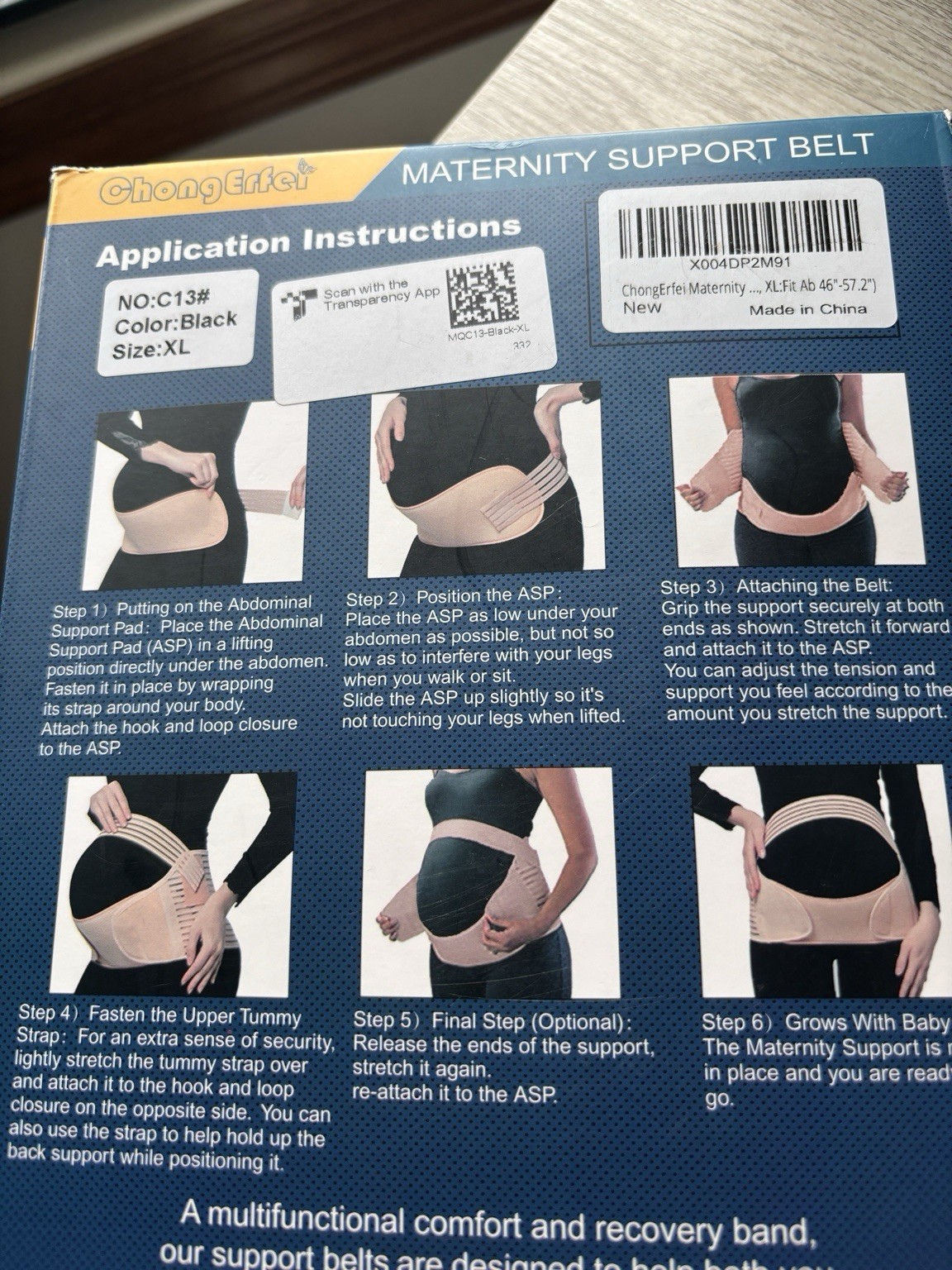 ChongErfei Adjustable Maternity Support Belt, XL, Black Abdomen/Back