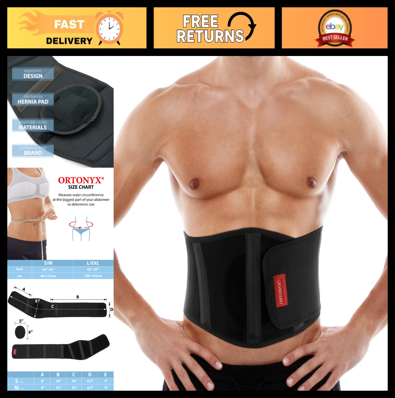 Ergonomic Umbilical Hernia Belt for Men & Women – Abdominal Support Binder, Comp