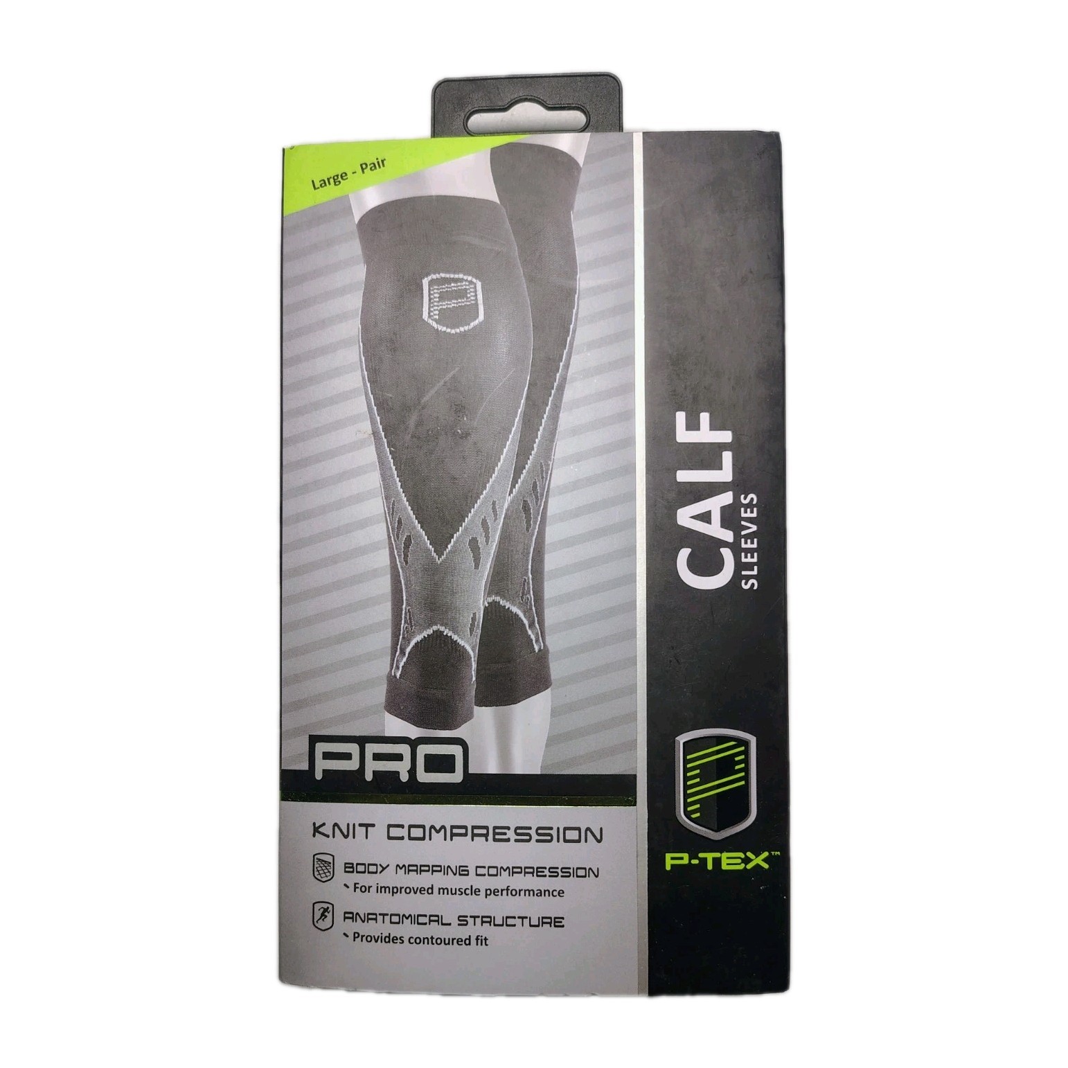 P-TEX PRO Calf Sleeves Large Black Compression Seamless Knit Fast Shipping New