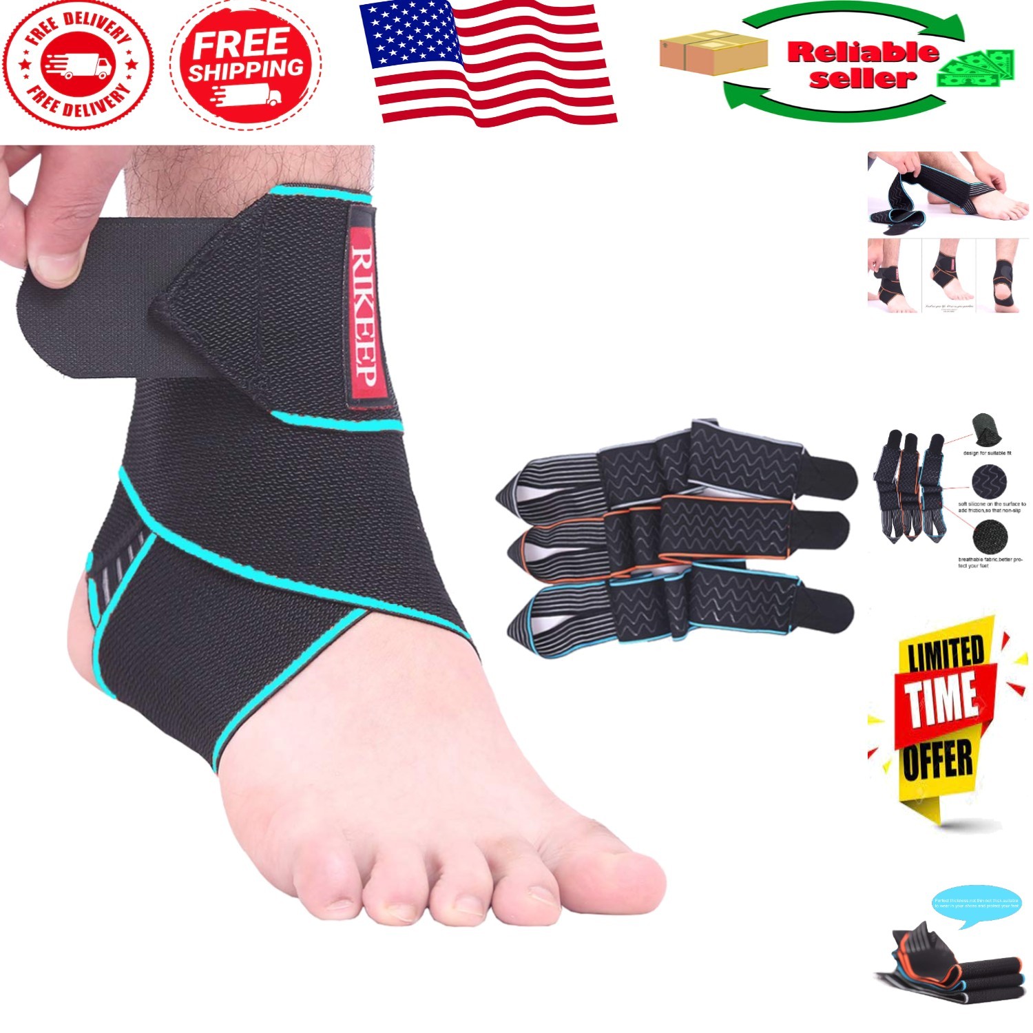 Lightweight Breathable Ankle Brace with Adjustable Compression Wrap for Comfort