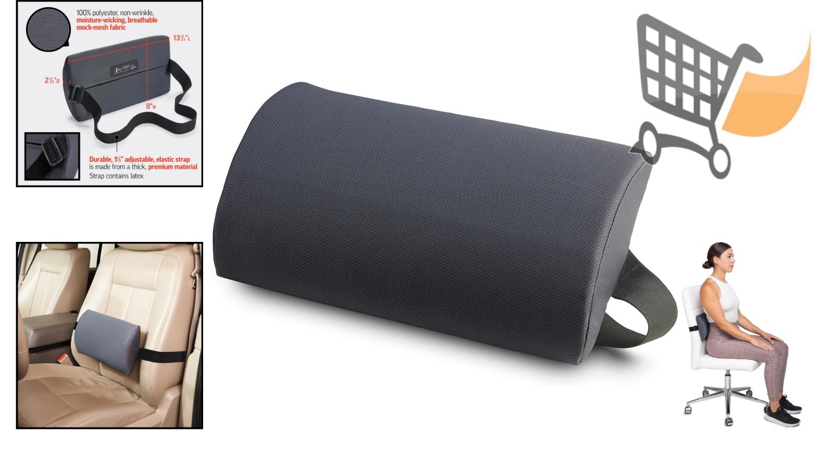 Lumbar Support Pillow Lower Back Cushion Office Car Travel Adjustable