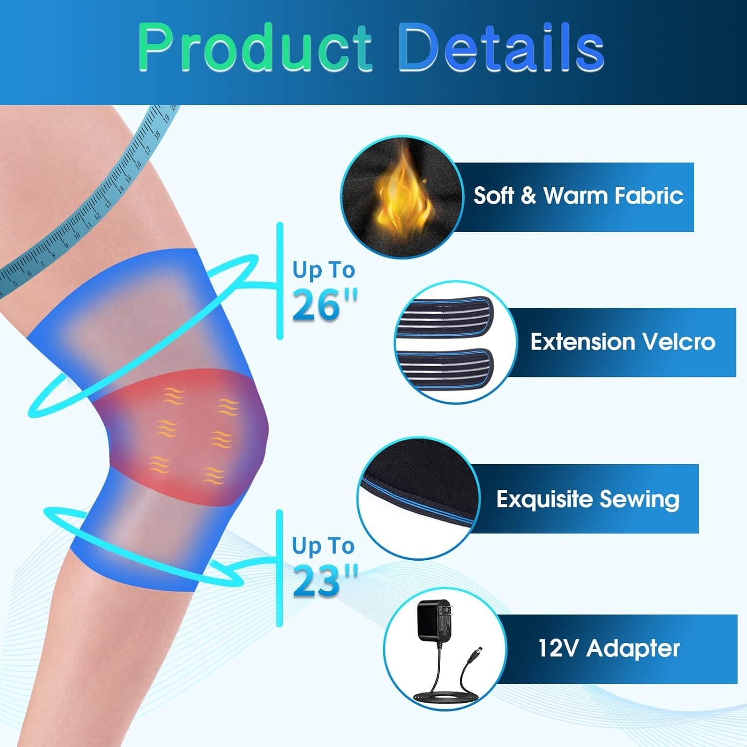 Knee Massager with Heat & Vibration, 3 Modes, 3 Heat Levels, AC Adapter