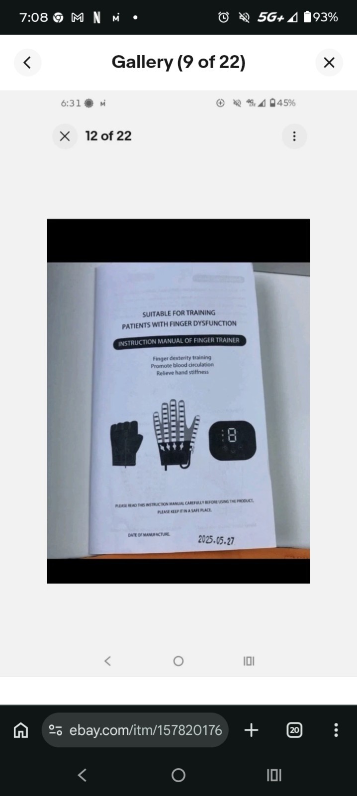 Hand Function Rehabilitation Training Device RIGHT/ LARGE / USA – NEW