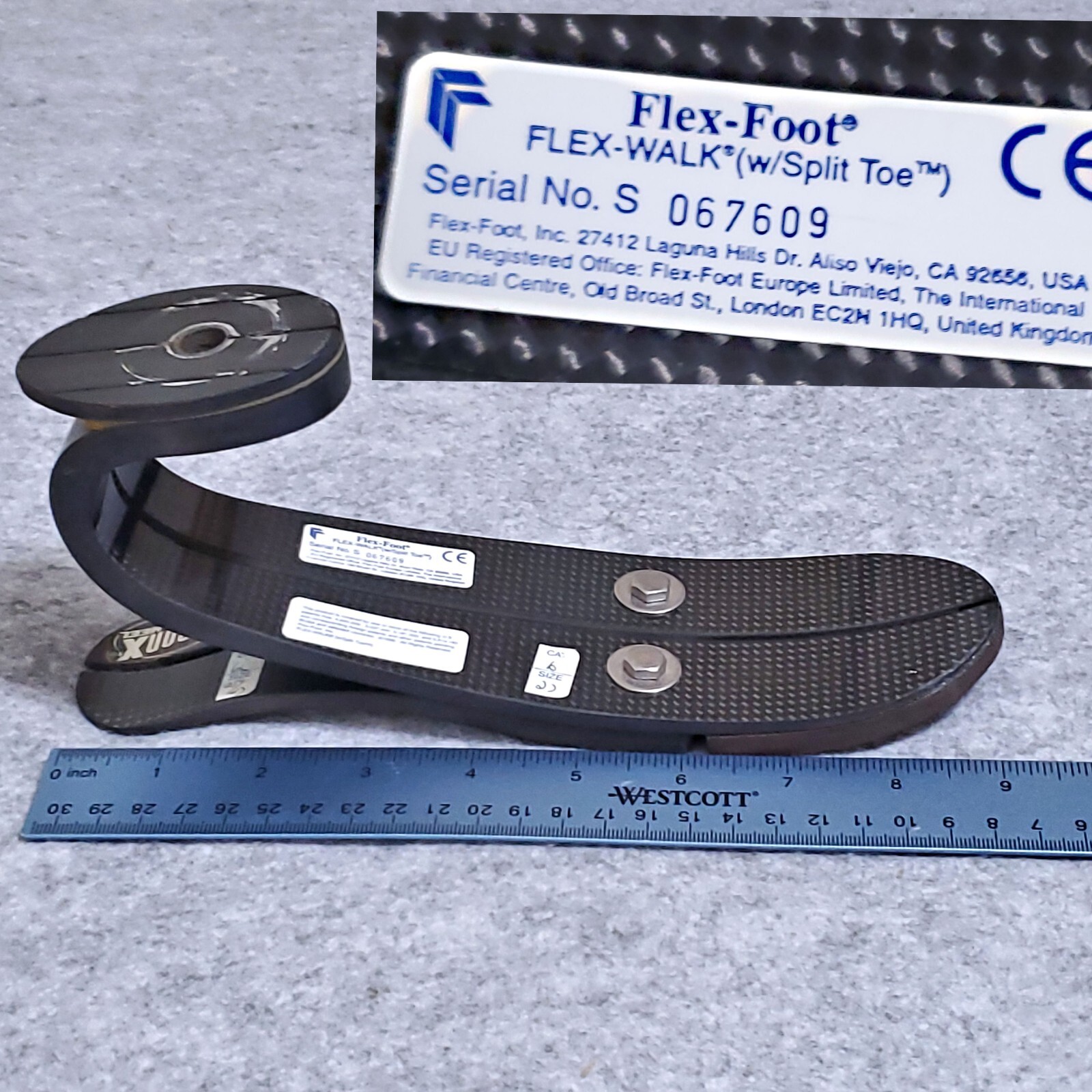 Ossur Flex Walk Prosthetic Foot SPLIT TOE Sz.25-27, cat 6 L CARBON ACTIVE HEEL