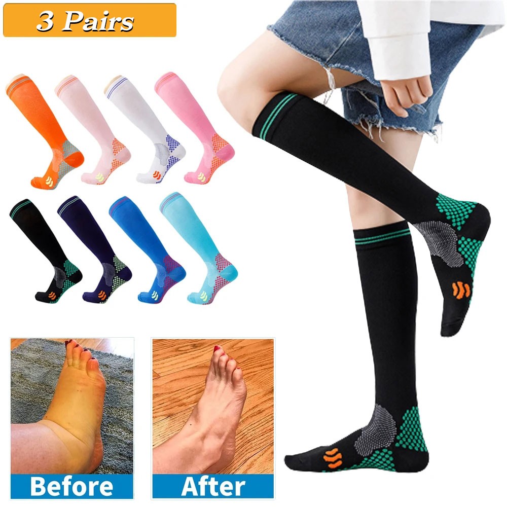 3 PairsCompression Socks Pain Relief Calf Leg Foot Support Stocking Men & Women