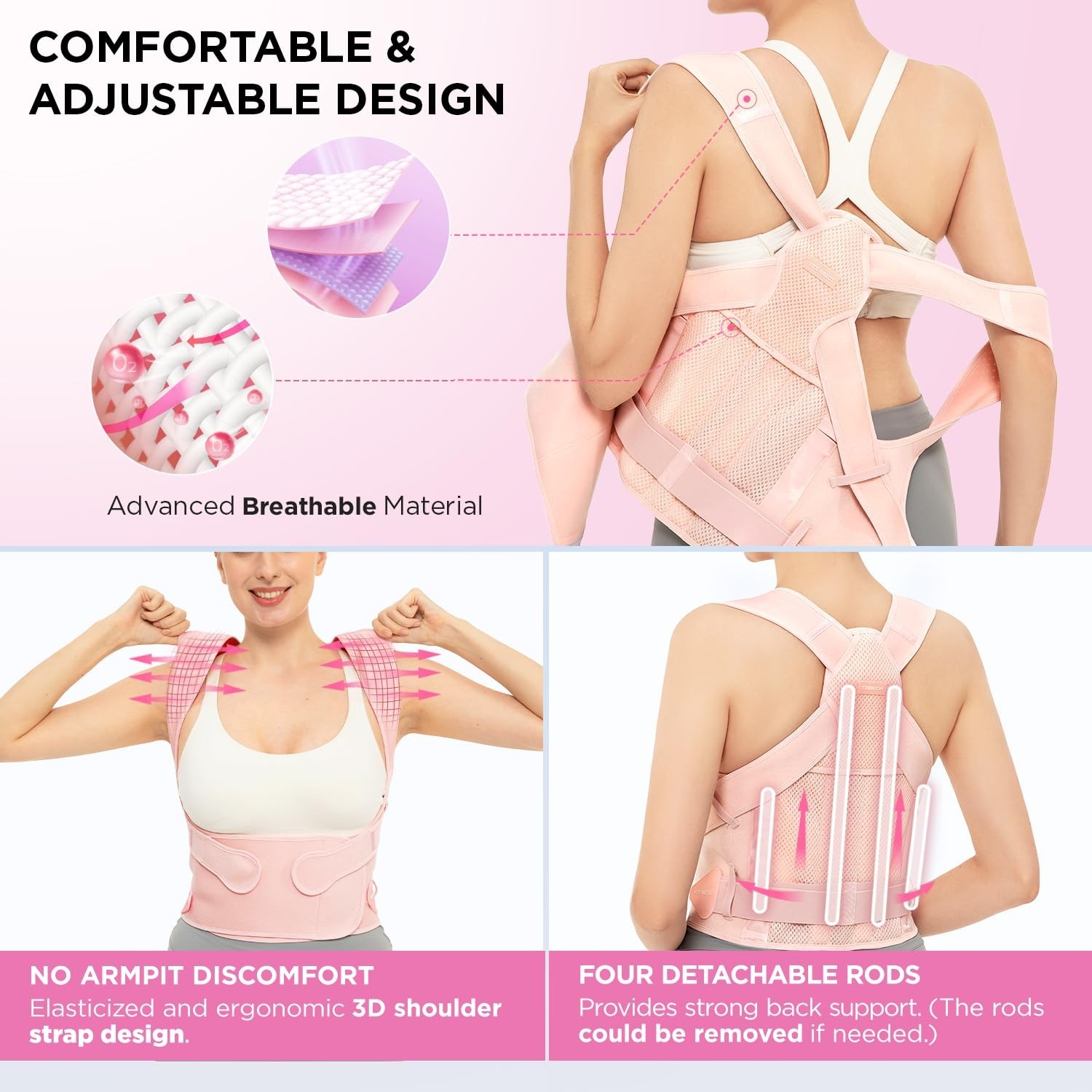 Gentle Posture Corrector with Adjustable Fit – Suitable for Teens & Adults, Pink