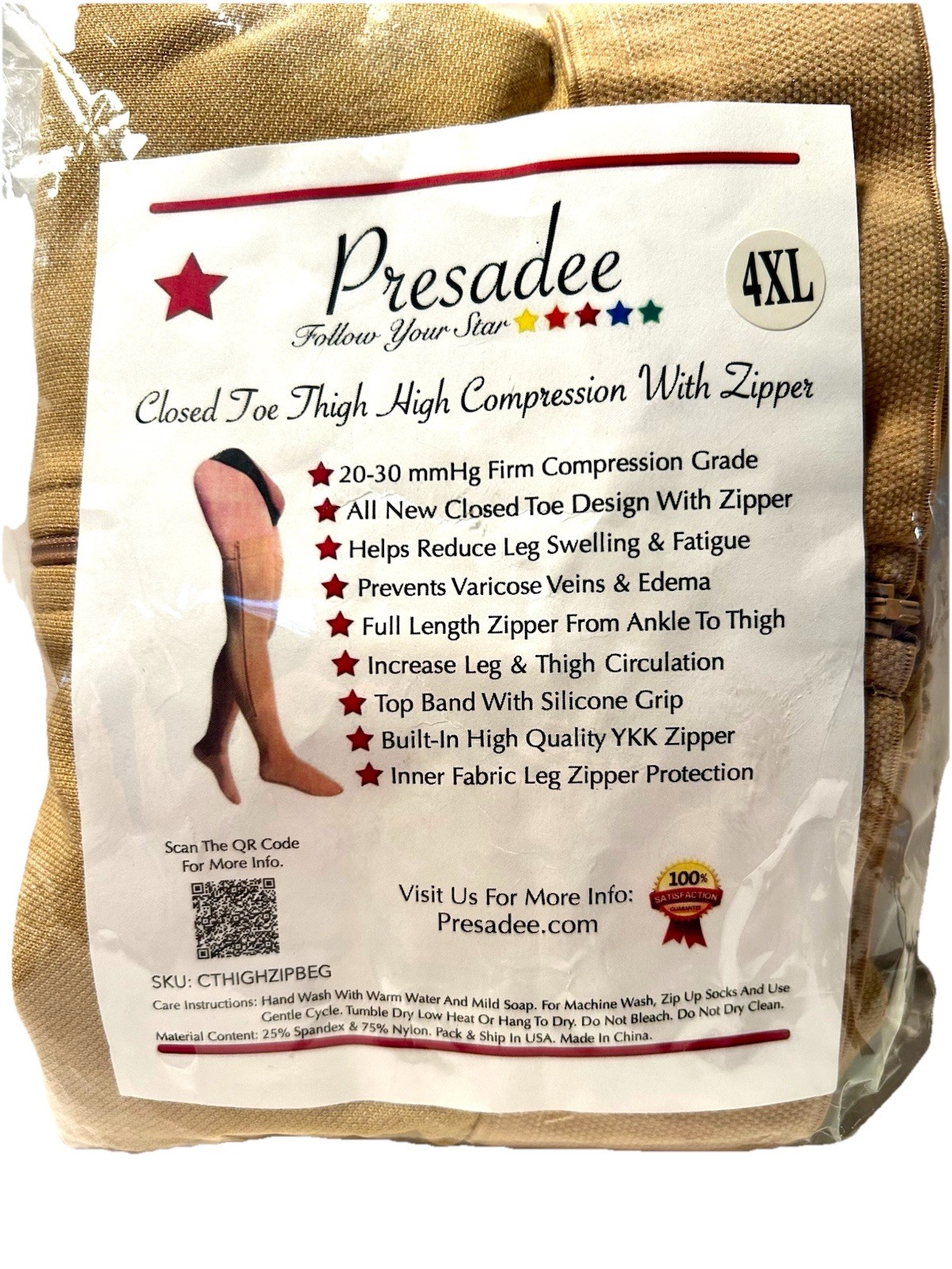 Lot Of 2 Pair Presadee Closed Toe 20-30 mmHg Firm Compression LegZip Ankle-Thigh