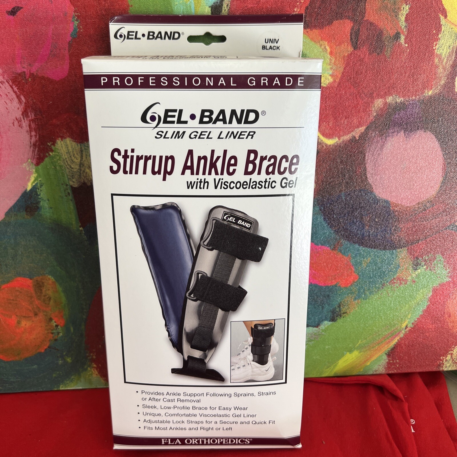 FLA Universal Ankle Stirrup Brace w/Viscoelastic Gel Black New In Box