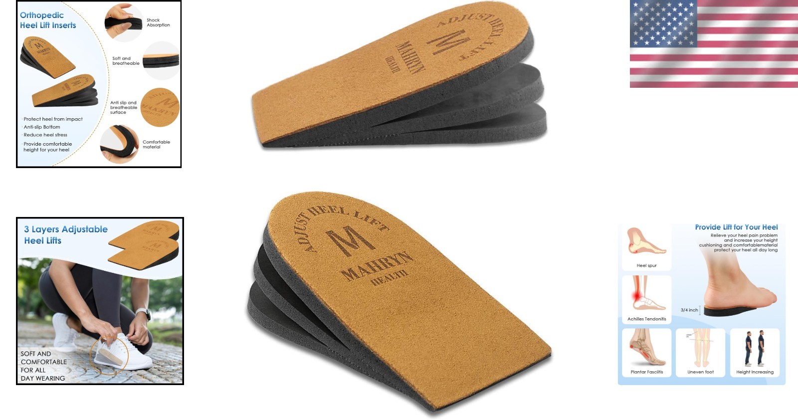 Durable Orthopedic Height Increase Insoles for Pain Relief & Leg Length Support
