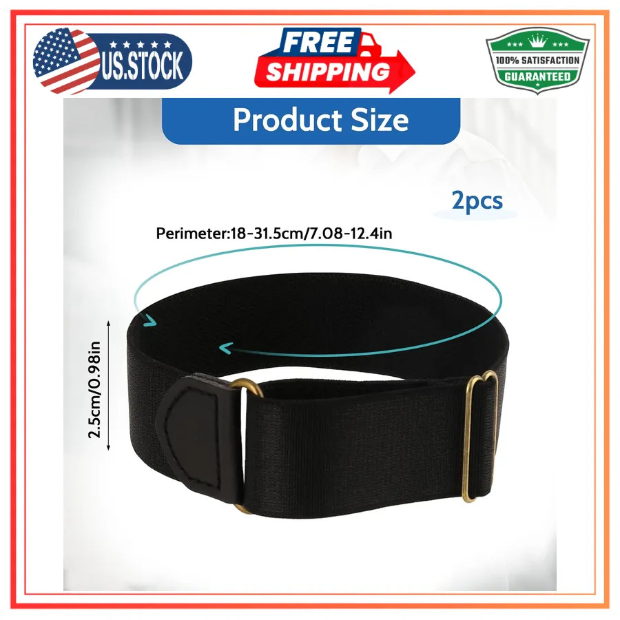 Elastic Adjustable Shirt Sleeve Garters Arm Bands Anti Slip Black 1 Pair