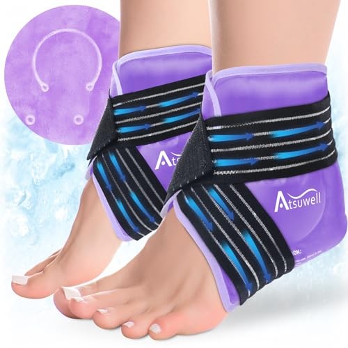 Atsuwell Ankle Ice Pack Wrap 2 Pack Reusable Gel Cold Compress Foot Heel Purple