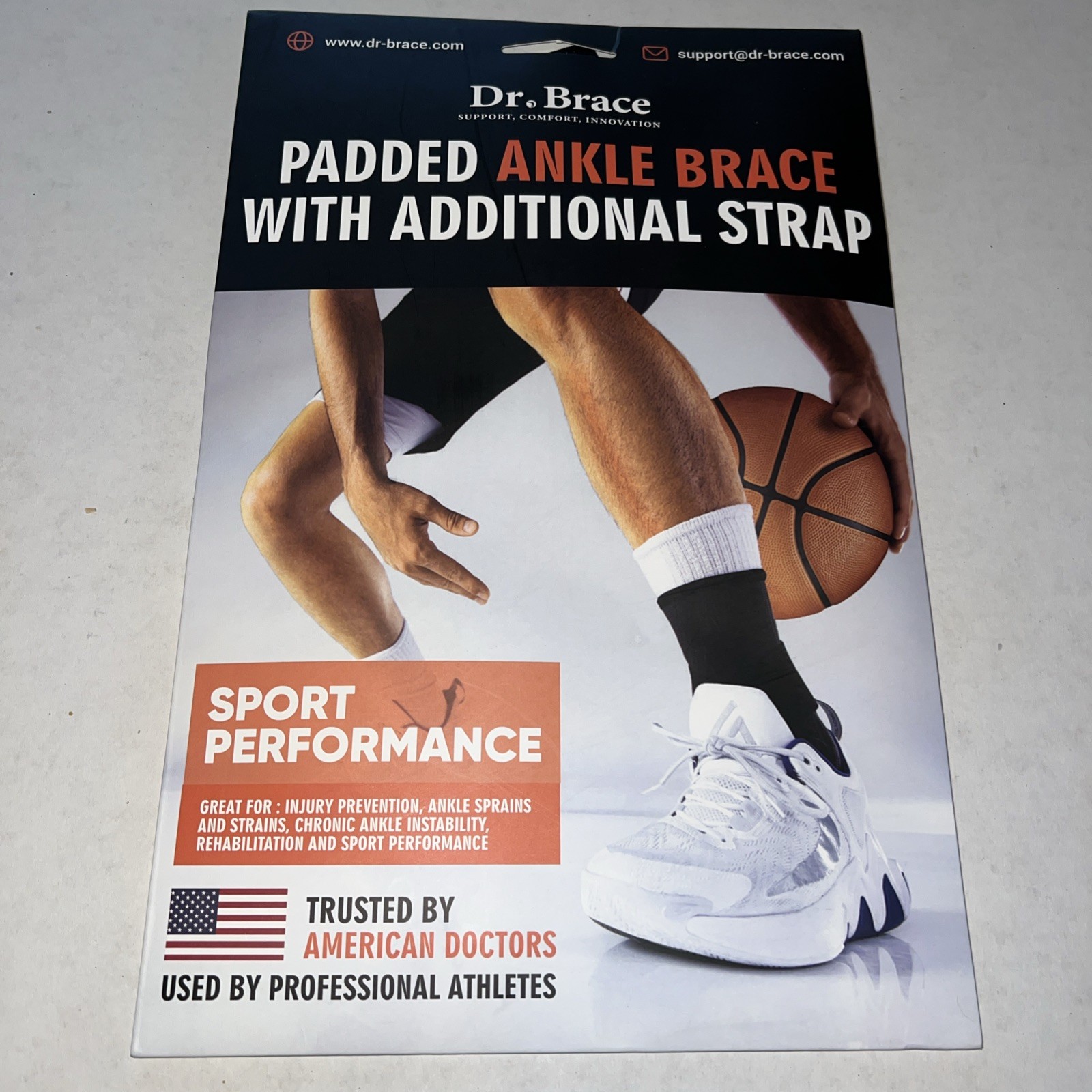DR. BRACE Padded Ankle Brace w/ Strap Sport performance Medium